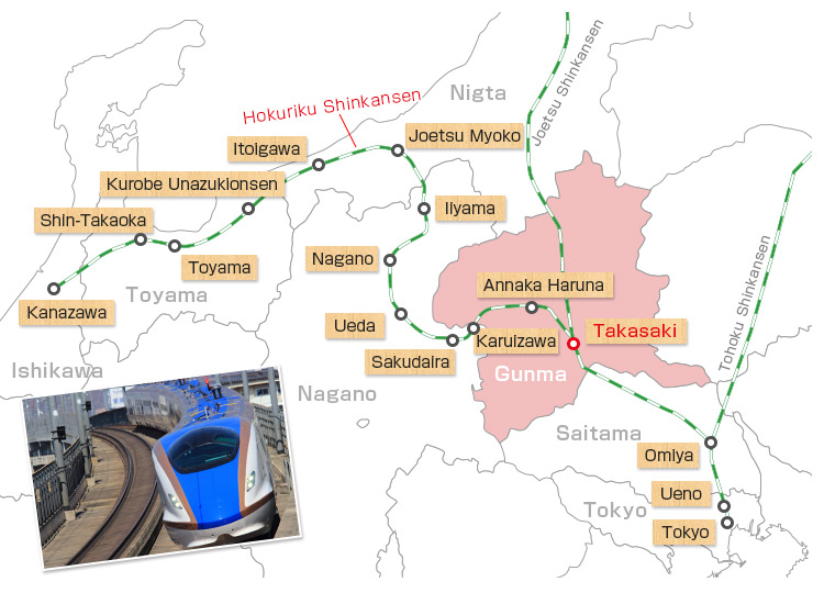 北陸新幹線ルートと沿線都市
